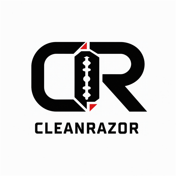CleanRazor primary logo: a black CR monogram with a razor-blade motif and red accents